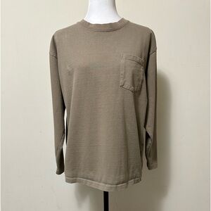 NEW Beams Heart Lite Brown Heavy Knit Long Sleeves Chest Pocket T-Shirt Top M